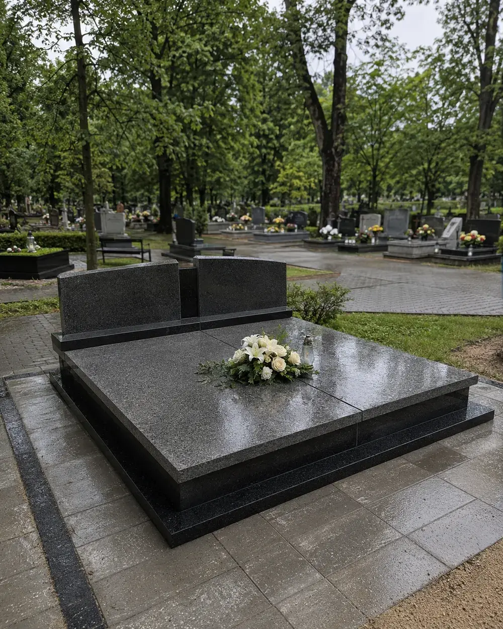 Nagrobek podwójny z ciemnego granitu — realizacja LEMSTONE